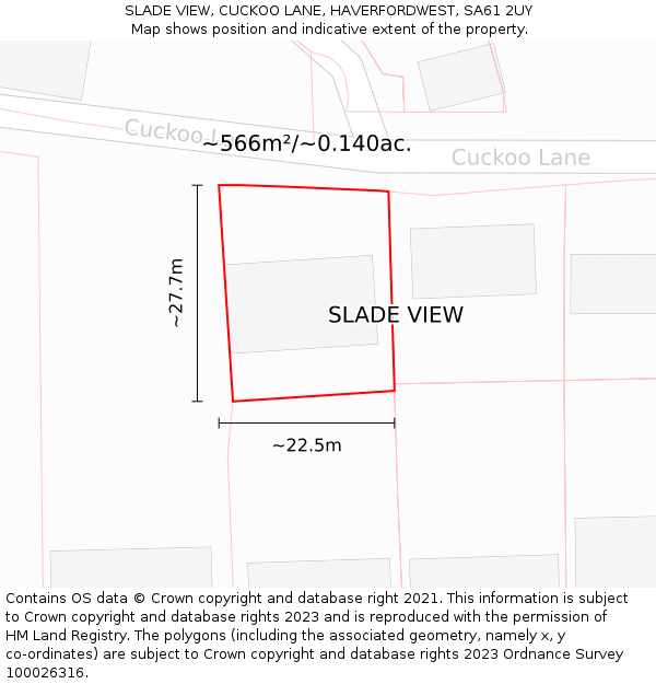 SLADE VIEW, CUCKOO LANE, HAVERFORDWEST, SA61 2UY: Plot and title map