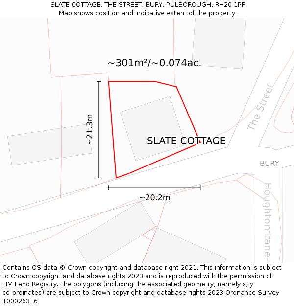 SLATE COTTAGE, THE STREET, BURY, PULBOROUGH, RH20 1PF: Plot and title map