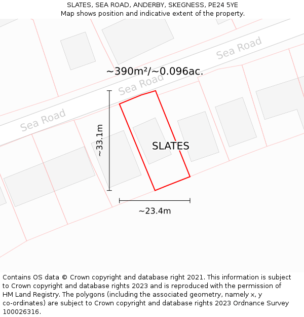 SLATES, SEA ROAD, ANDERBY, SKEGNESS, PE24 5YE: Plot and title map