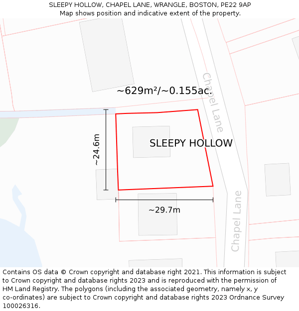 SLEEPY HOLLOW, CHAPEL LANE, WRANGLE, BOSTON, PE22 9AP: Plot and title map