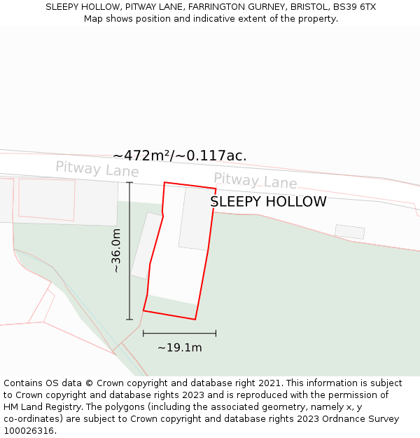 SLEEPY HOLLOW, PITWAY LANE, FARRINGTON GURNEY, BRISTOL, BS39 6TX: Plot and title map