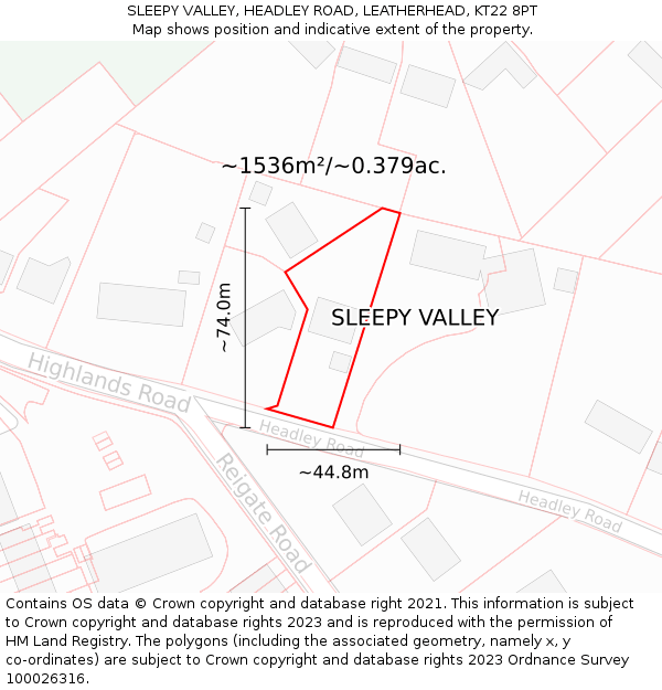 SLEEPY VALLEY, HEADLEY ROAD, LEATHERHEAD, KT22 8PT: Plot and title map