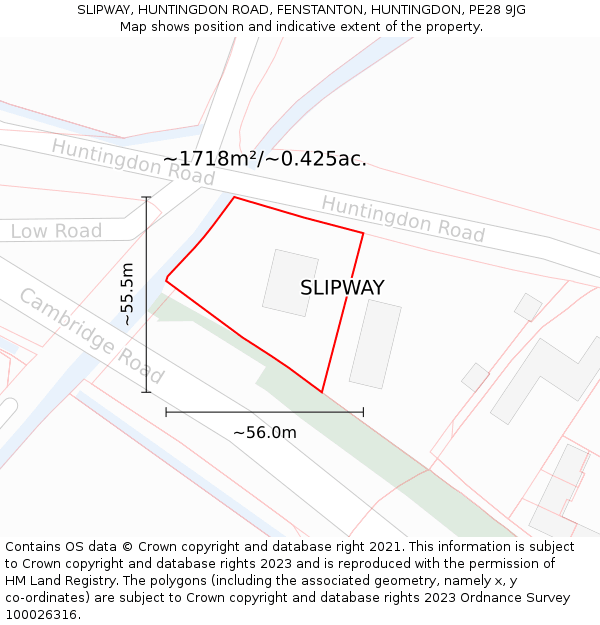 SLIPWAY, HUNTINGDON ROAD, FENSTANTON, HUNTINGDON, PE28 9JG: Plot and title map
