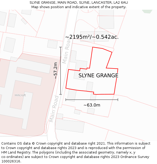 SLYNE GRANGE, MAIN ROAD, SLYNE, LANCASTER, LA2 6AU: Plot and title map
