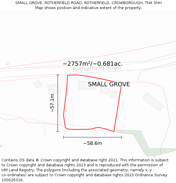 SMALL GROVE, ROTHERFIELD ROAD, ROTHERFIELD, CROWBOROUGH, TN6 3HH: Plot and title map