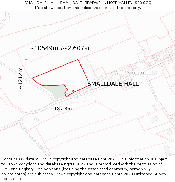 SMALLDALE HALL, SMALLDALE, BRADWELL, HOPE VALLEY, S33 9GQ: Plot and title map