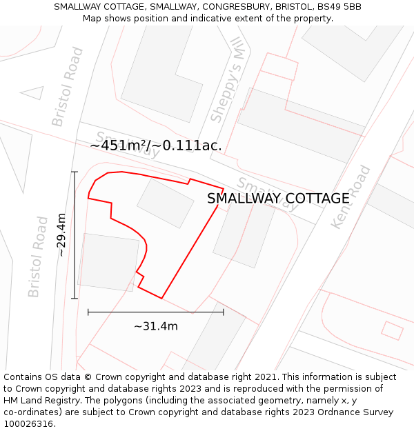 SMALLWAY COTTAGE, SMALLWAY, CONGRESBURY, BRISTOL, BS49 5BB: Plot and title map