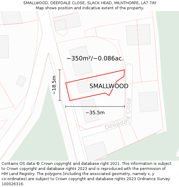 SMALLWOOD, DEEPDALE CLOSE, SLACK HEAD, MILNTHORPE, LA7 7AY: Plot and title map