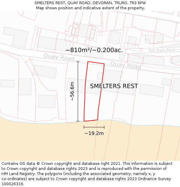SMELTERS REST, QUAY ROAD, DEVORAN, TRURO, TR3 6PW: Plot and title map