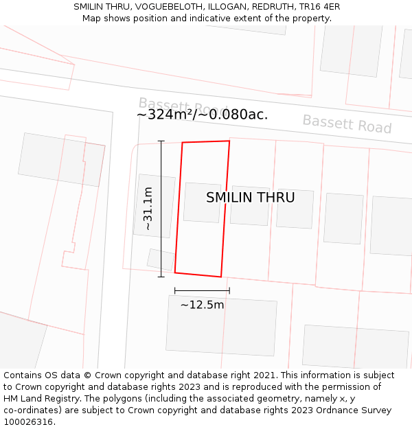 SMILIN THRU, VOGUEBELOTH, ILLOGAN, REDRUTH, TR16 4ER: Plot and title map