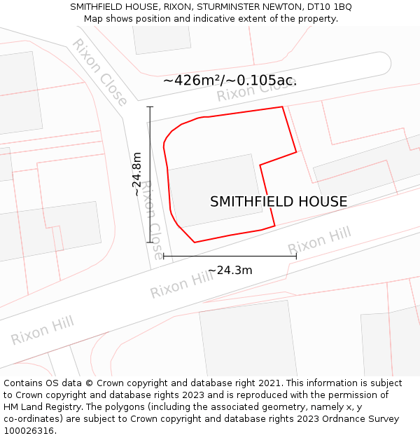 SMITHFIELD HOUSE, RIXON, STURMINSTER NEWTON, DT10 1BQ: Plot and title map