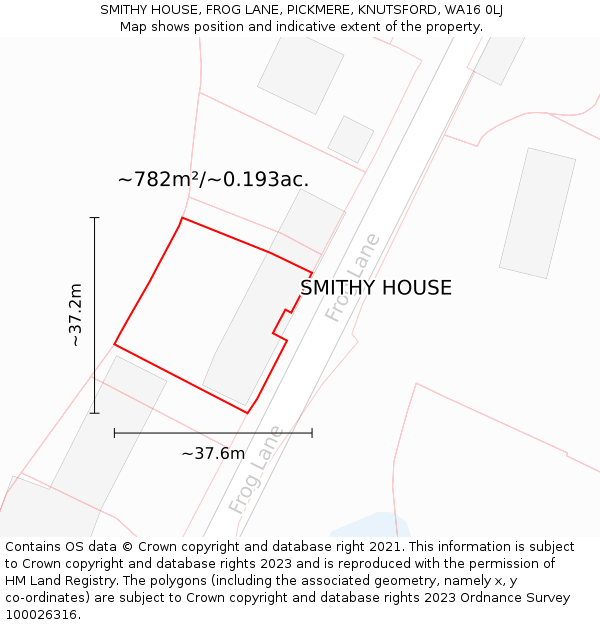 SMITHY HOUSE, FROG LANE, PICKMERE, KNUTSFORD, WA16 0LJ: Plot and title map