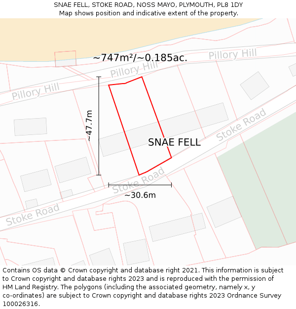 SNAE FELL, STOKE ROAD, NOSS MAYO, PLYMOUTH, PL8 1DY: Plot and title map