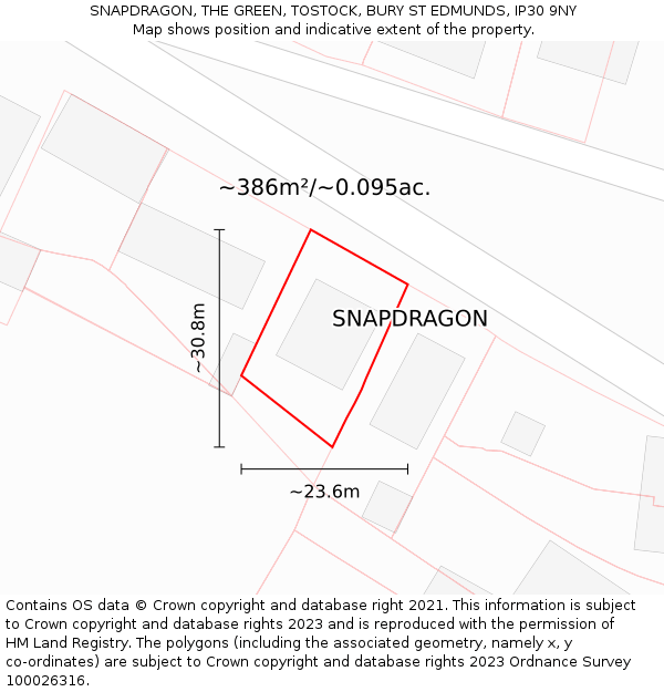 SNAPDRAGON, THE GREEN, TOSTOCK, BURY ST EDMUNDS, IP30 9NY: Plot and title map