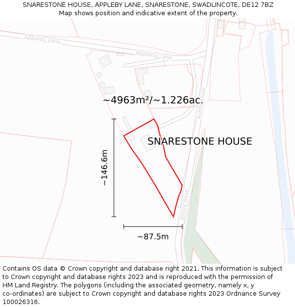 SNARESTONE HOUSE, APPLEBY LANE, SNARESTONE, SWADLINCOTE, DE12 7BZ: Plot and title map
