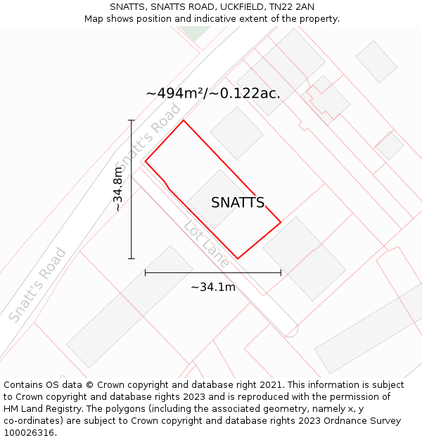 SNATTS, SNATTS ROAD, UCKFIELD, TN22 2AN: Plot and title map