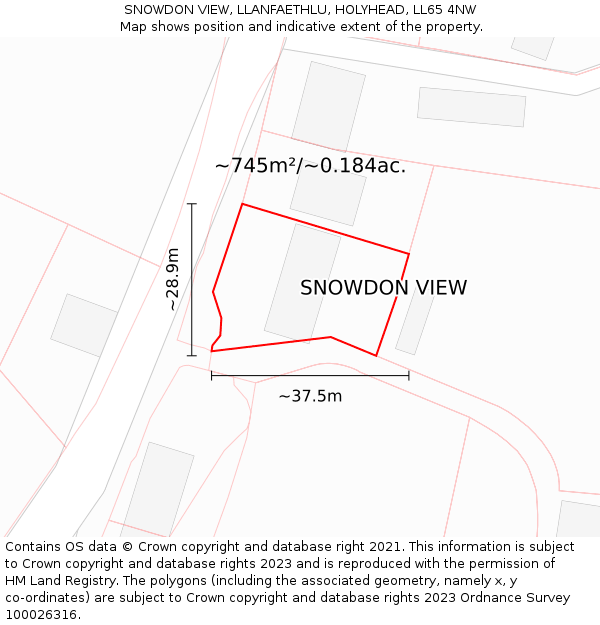 SNOWDON VIEW, LLANFAETHLU, HOLYHEAD, LL65 4NW: Plot and title map