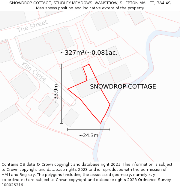 SNOWDROP COTTAGE, STUDLEY MEADOWS, WANSTROW, SHEPTON MALLET, BA4 4SJ: Plot and title map