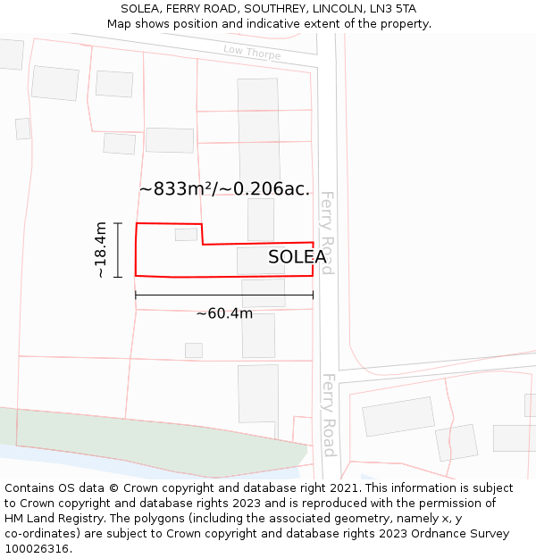SOLEA, FERRY ROAD, SOUTHREY, LINCOLN, LN3 5TA: Plot and title map