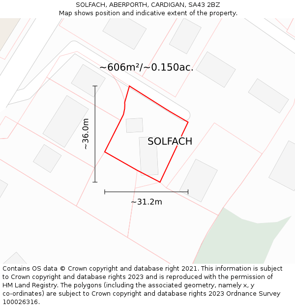 SOLFACH, ABERPORTH, CARDIGAN, SA43 2BZ: Plot and title map