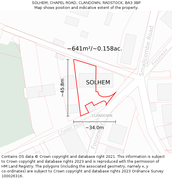 SOLHEM, CHAPEL ROAD, CLANDOWN, RADSTOCK, BA3 3BP: Plot and title map