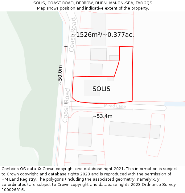 SOLIS, COAST ROAD, BERROW, BURNHAM-ON-SEA, TA8 2QS: Plot and title map