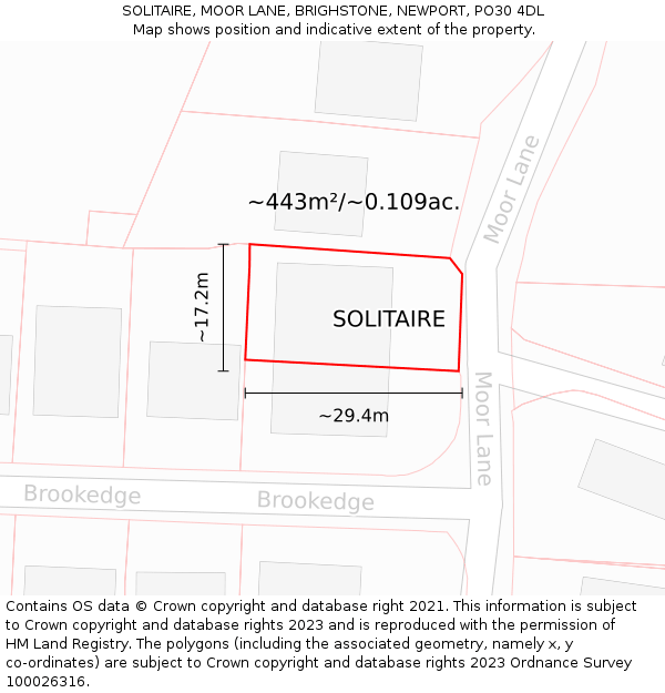SOLITAIRE, MOOR LANE, BRIGHSTONE, NEWPORT, PO30 4DL: Plot and title map