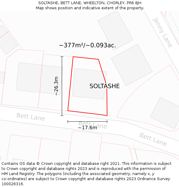 SOLTASHE, BETT LANE, WHEELTON, CHORLEY, PR6 8JH: Plot and title map