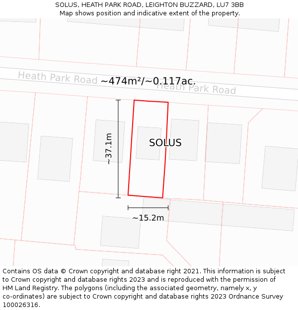SOLUS, HEATH PARK ROAD, LEIGHTON BUZZARD, LU7 3BB: Plot and title map