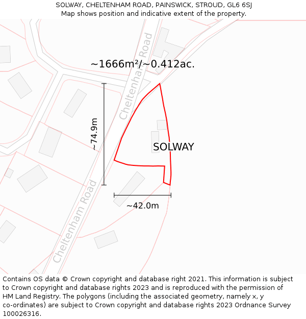 SOLWAY, CHELTENHAM ROAD, PAINSWICK, STROUD, GL6 6SJ: Plot and title map