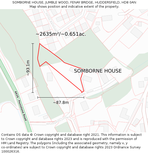 SOMBORNE HOUSE, JUMBLE WOOD, FENAY BRIDGE, HUDDERSFIELD, HD8 0AN: Plot and title map