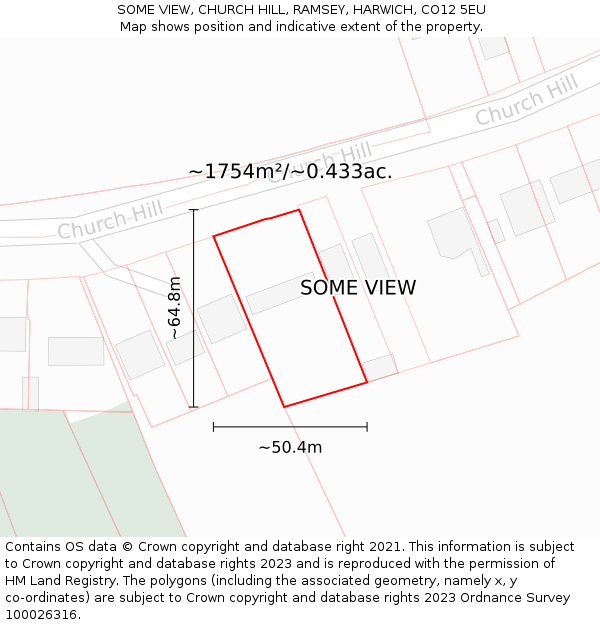 SOME VIEW, CHURCH HILL, RAMSEY, HARWICH, CO12 5EU: Plot and title map