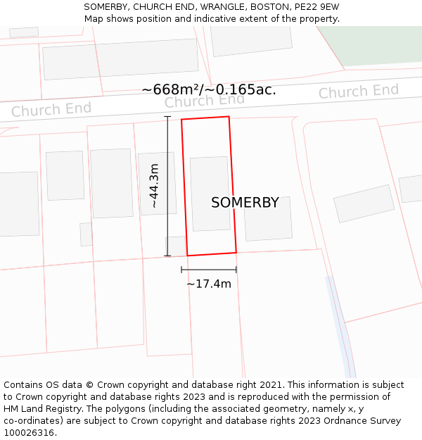 SOMERBY, CHURCH END, WRANGLE, BOSTON, PE22 9EW: Plot and title map