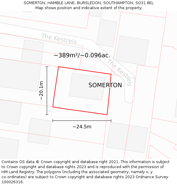 SOMERTON, HAMBLE LANE, BURSLEDON, SOUTHAMPTON, SO31 8EL: Plot and title map