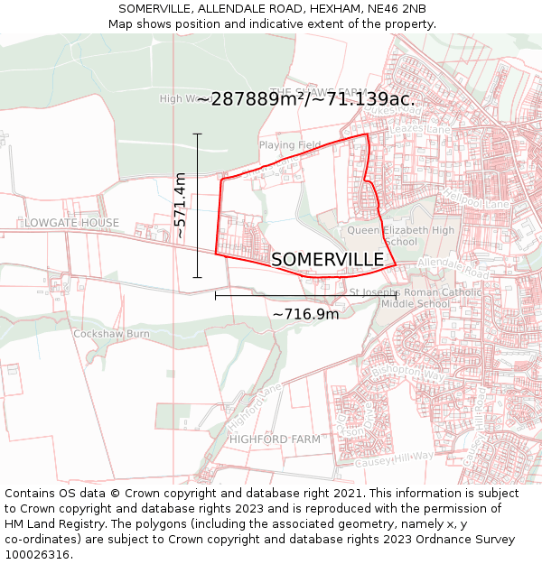 SOMERVILLE, ALLENDALE ROAD, HEXHAM, NE46 2NB: Plot and title map