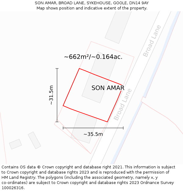 SON AMAR, BROAD LANE, SYKEHOUSE, GOOLE, DN14 9AY: Plot and title map