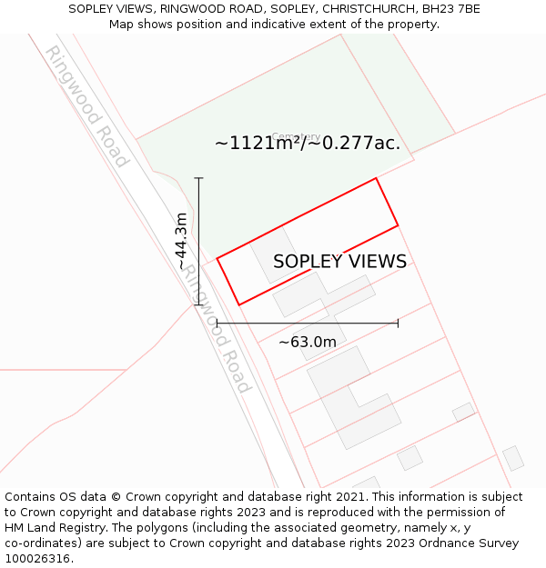 SOPLEY VIEWS, RINGWOOD ROAD, SOPLEY, CHRISTCHURCH, BH23 7BE: Plot and title map