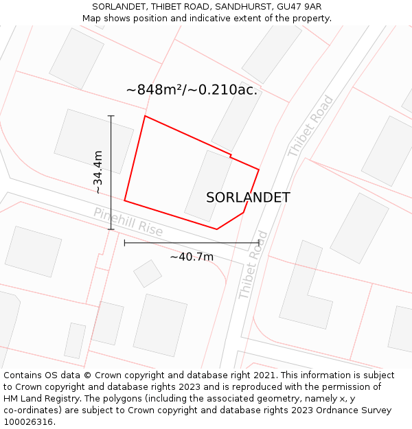 SORLANDET, THIBET ROAD, SANDHURST, GU47 9AR: Plot and title map