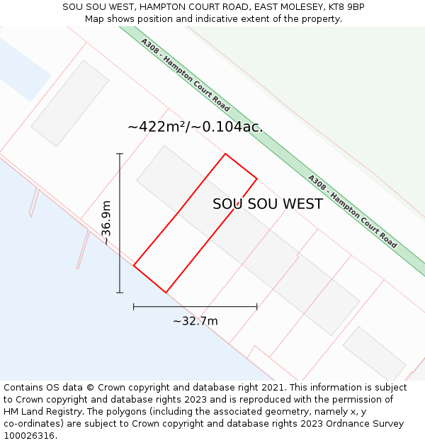 SOU SOU WEST, HAMPTON COURT ROAD, EAST MOLESEY, KT8 9BP: Plot and title map