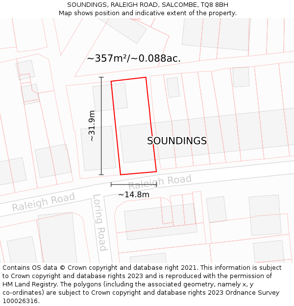 SOUNDINGS, RALEIGH ROAD, SALCOMBE, TQ8 8BH: Plot and title map