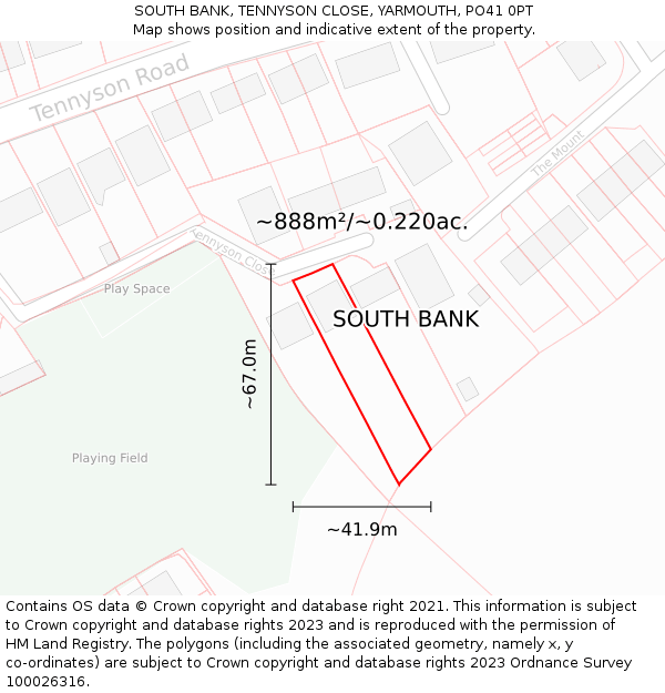 SOUTH BANK, TENNYSON CLOSE, YARMOUTH, PO41 0PT: Plot and title map