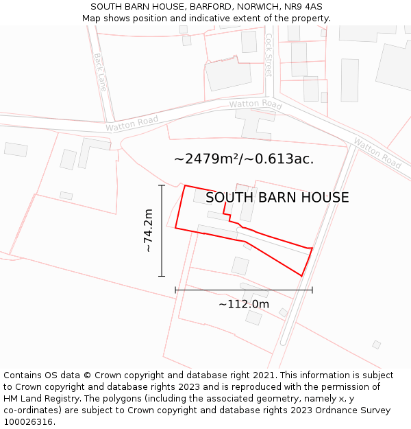 SOUTH BARN HOUSE, BARFORD, NORWICH, NR9 4AS: Plot and title map