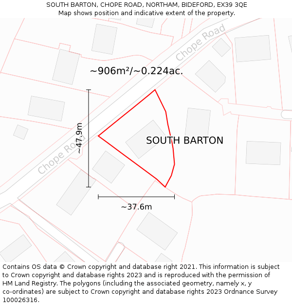 SOUTH BARTON, CHOPE ROAD, NORTHAM, BIDEFORD, EX39 3QE: Plot and title map