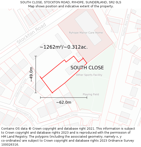 SOUTH CLOSE, STOCKTON ROAD, RYHOPE, SUNDERLAND, SR2 0LS: Plot and title map