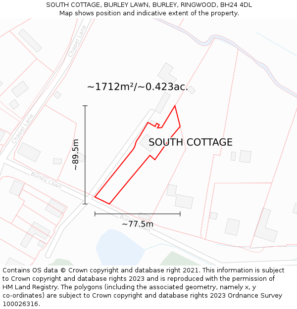 SOUTH COTTAGE, BURLEY LAWN, BURLEY, RINGWOOD, BH24 4DL: Plot and title map