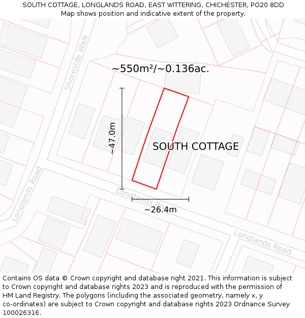 SOUTH COTTAGE, LONGLANDS ROAD, EAST WITTERING, CHICHESTER, PO20 8DD: Plot and title map