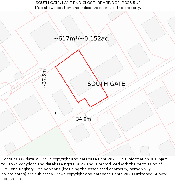 SOUTH GATE, LANE END CLOSE, BEMBRIDGE, PO35 5UF: Plot and title map