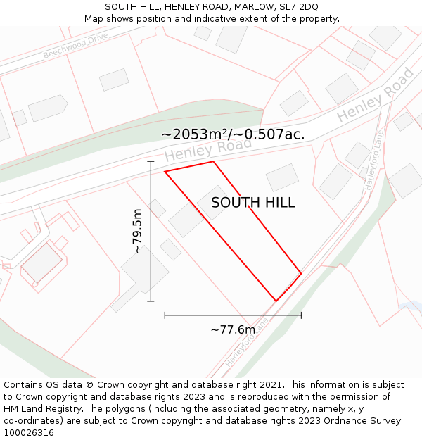 SOUTH HILL, HENLEY ROAD, MARLOW, SL7 2DQ: Plot and title map