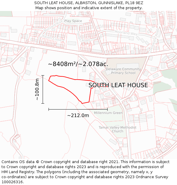 SOUTH LEAT HOUSE, ALBASTON, GUNNISLAKE, PL18 9EZ: Plot and title map