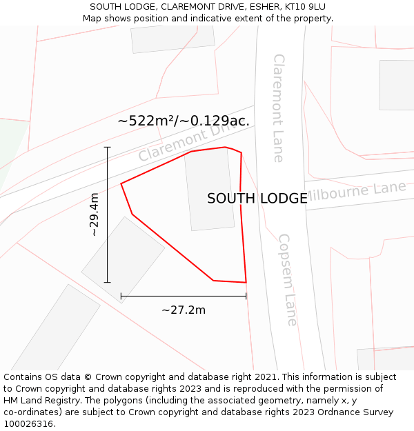SOUTH LODGE, CLAREMONT DRIVE, ESHER, KT10 9LU: Plot and title map